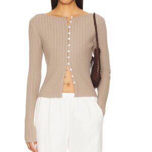 NEW Free People Tilly Long Sleeve Top Fallen Rock Beige Tan Button Up Cardigan